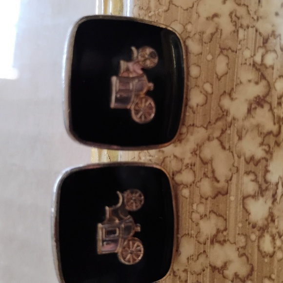 ⚜️Vintage STAGE COACH Gold Tone Cuff Links SQUARE RARE  EVC - Picture 2 of 16